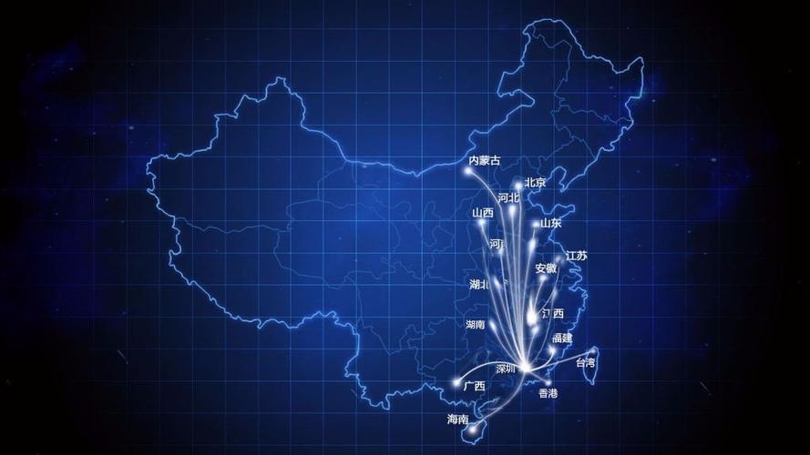 求ps大神,这张图怎么才能做成以深圳为中心,向全国辐射?或者谁有蓝色